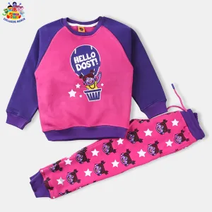 Girls Fleece 2PC Suit Hello Dost-Hot Pink