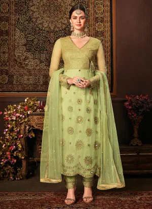 Green Bunch Embroidered Pakistani Pants Suit