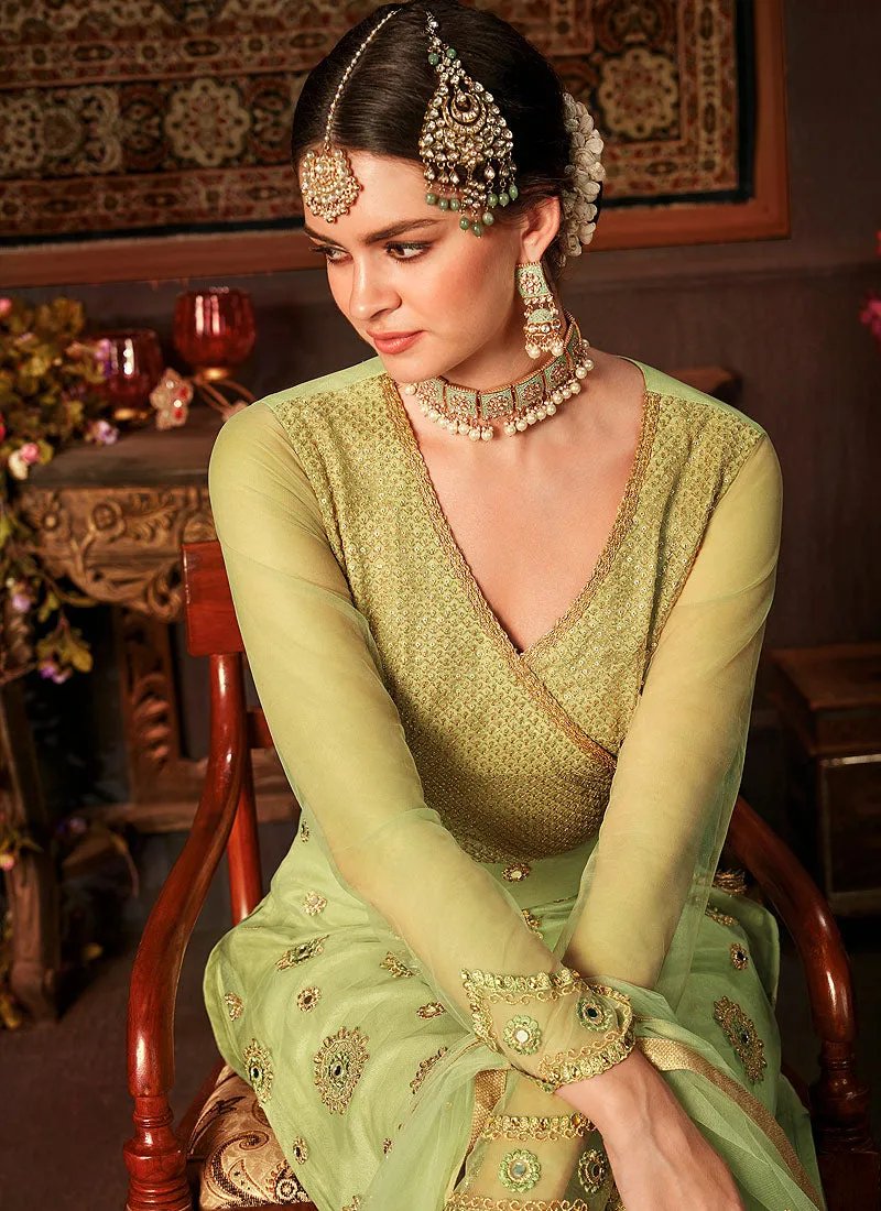 Green Bunch Embroidered Pakistani Pants Suit