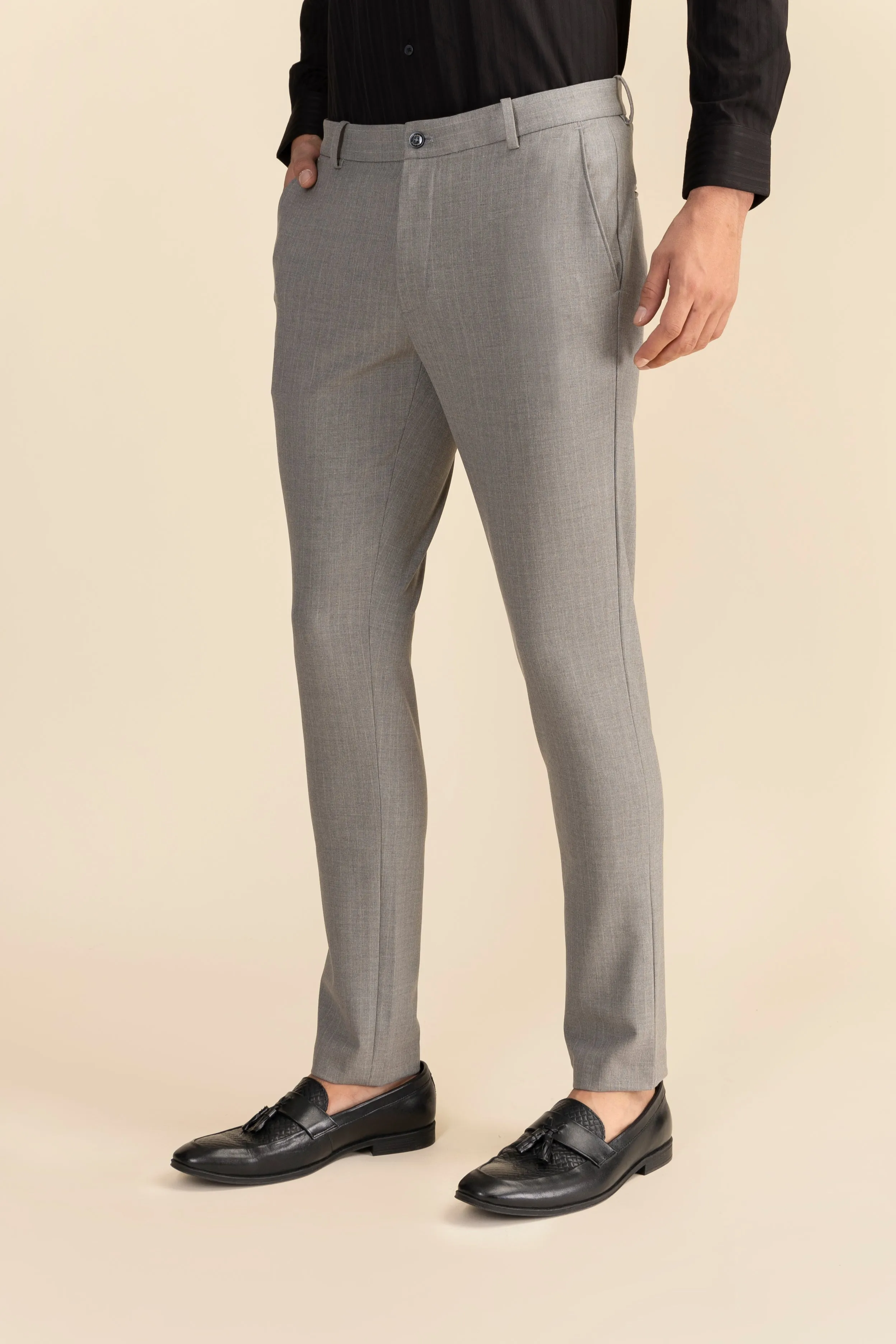 Grey Stripe Formal Trousers