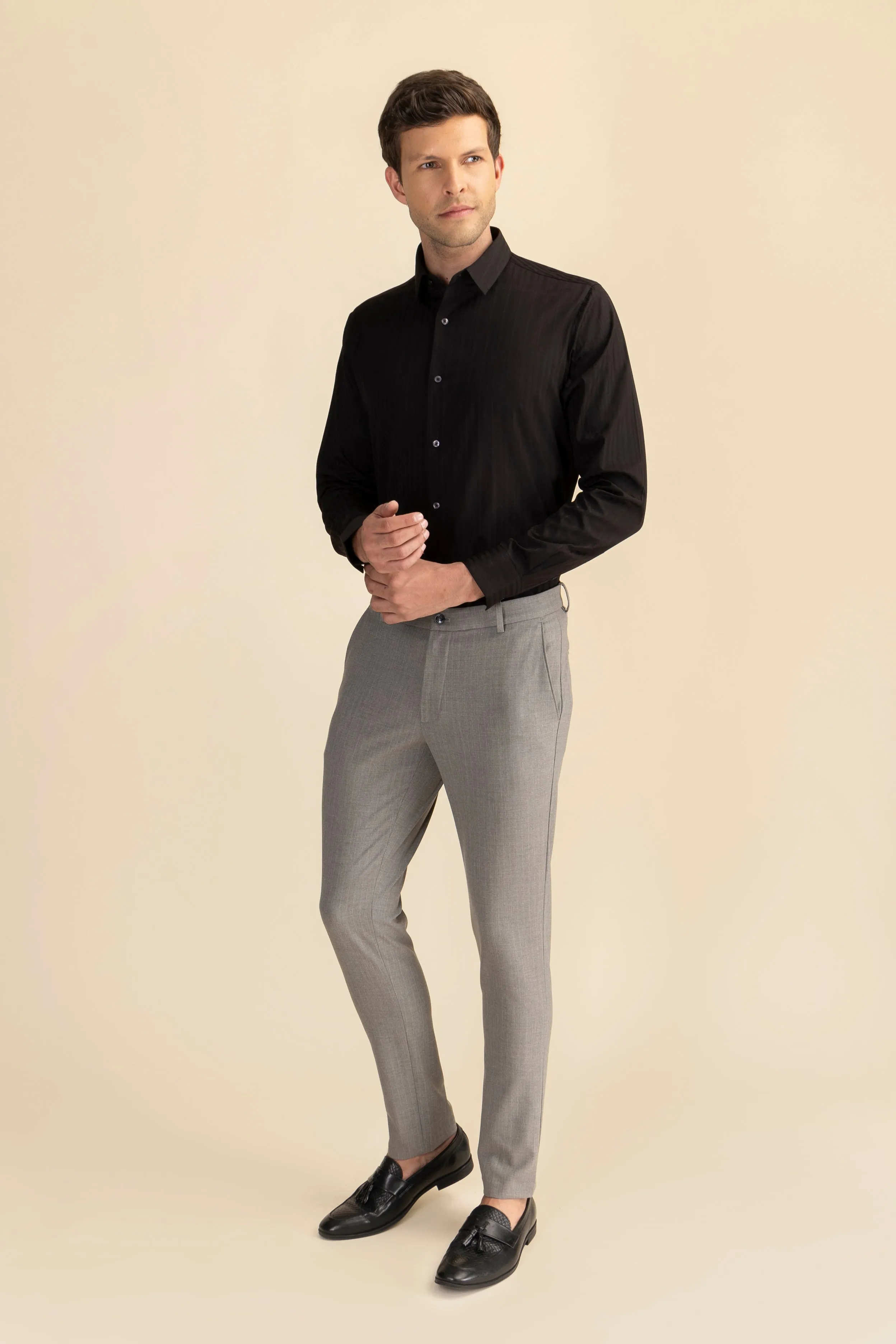 Grey Stripe Formal Trousers