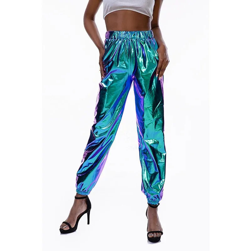 High Waist Metallic Trousers