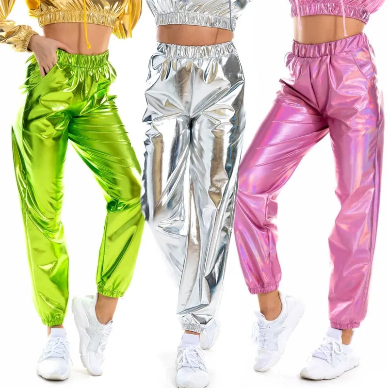 High Waist Metallic Trousers