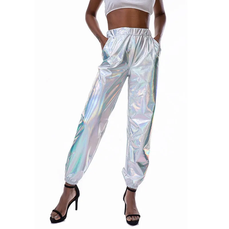 High Waist Metallic Trousers