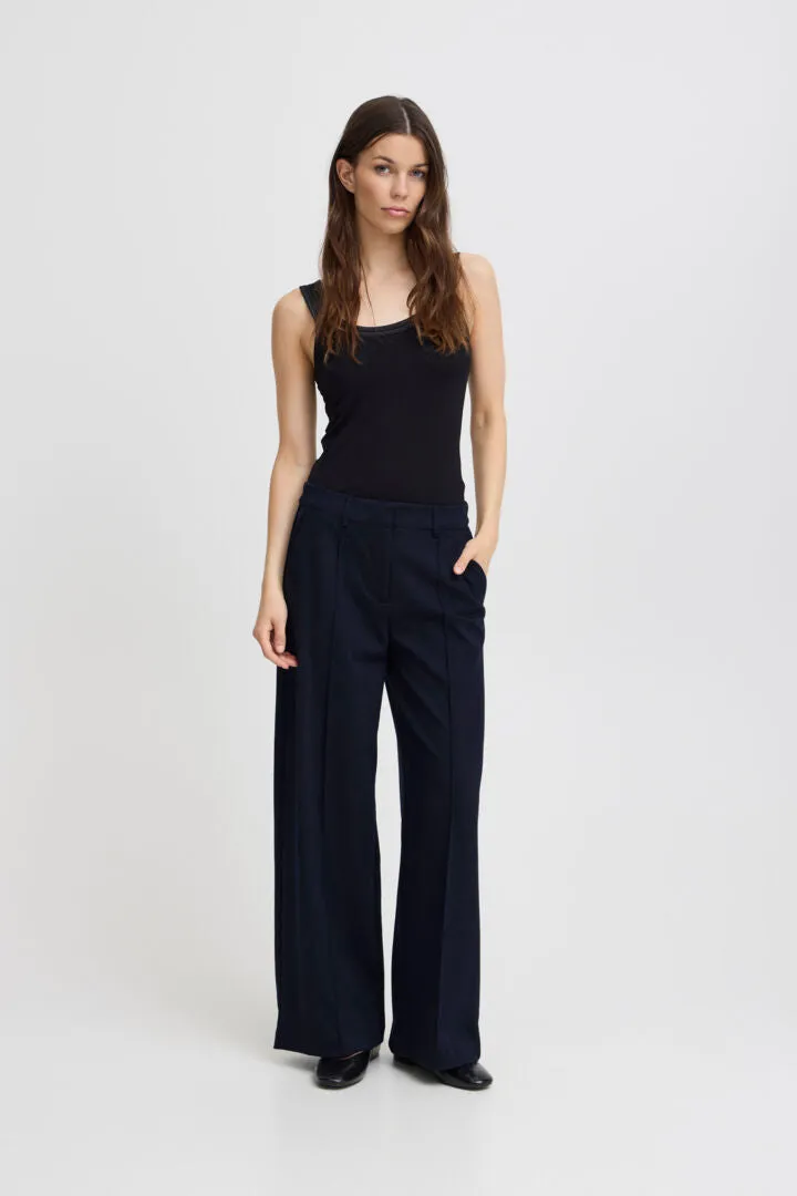 ichi Kate Sus Wide Leg Trousers-Total Eclipse-20116768