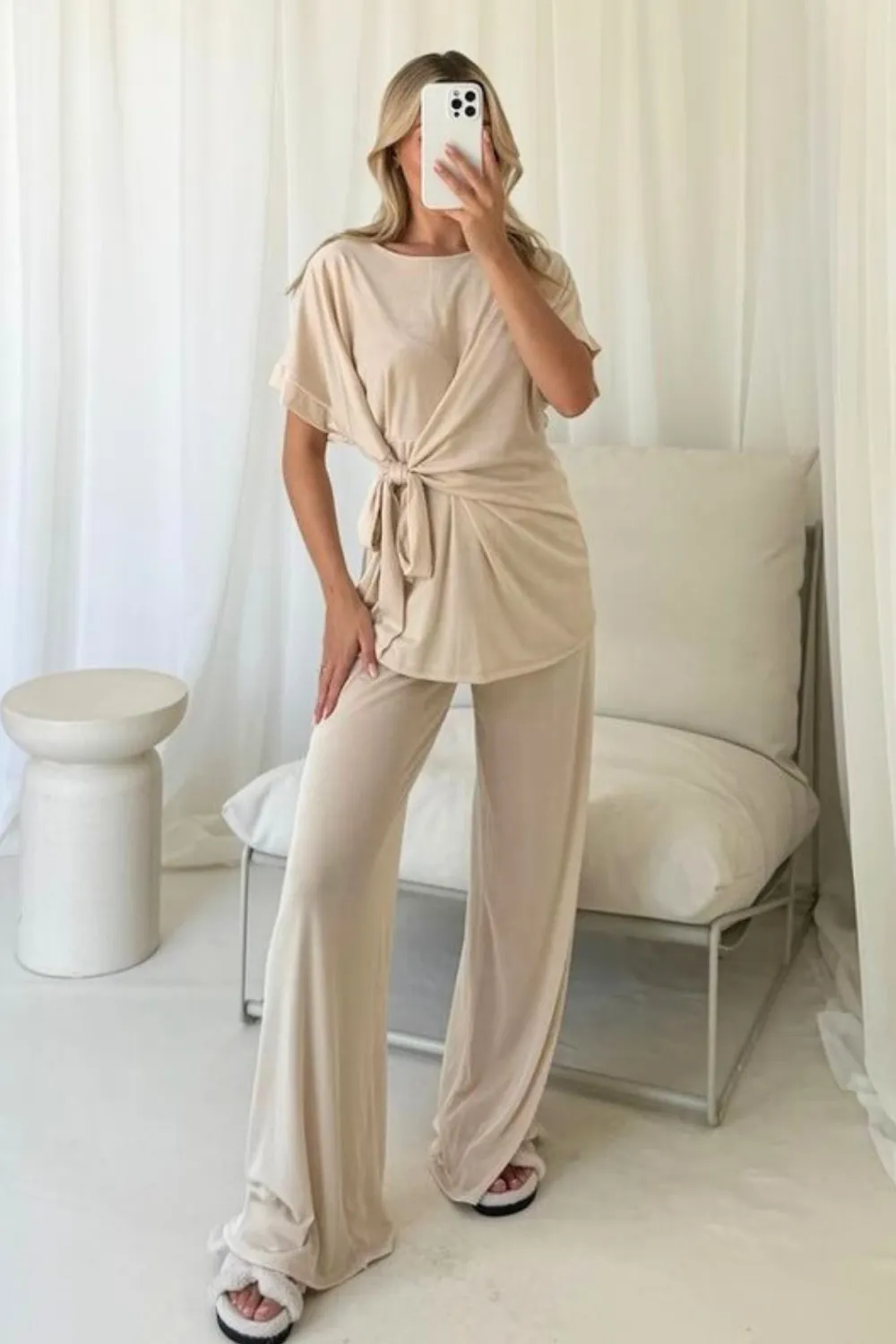 Isla beige side tie lounge set