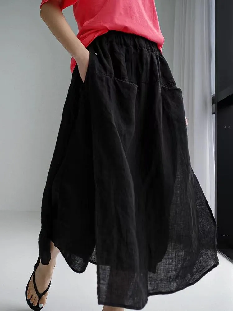 JOSKAA 2024 New Skirt Fashion 100% Linen Cotton Wide-Leg Skirt Pants