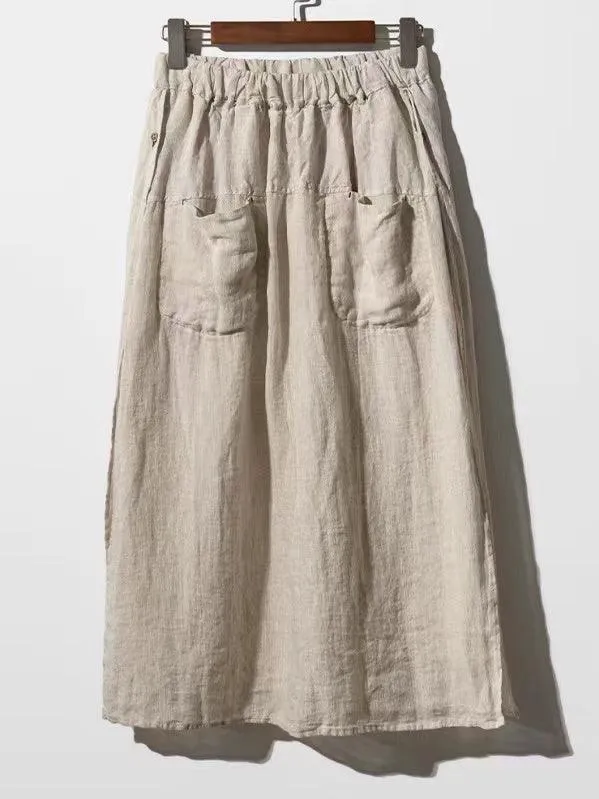 JOSKAA 2024 New Skirt Fashion 100% Linen Cotton Wide-Leg Skirt Pants