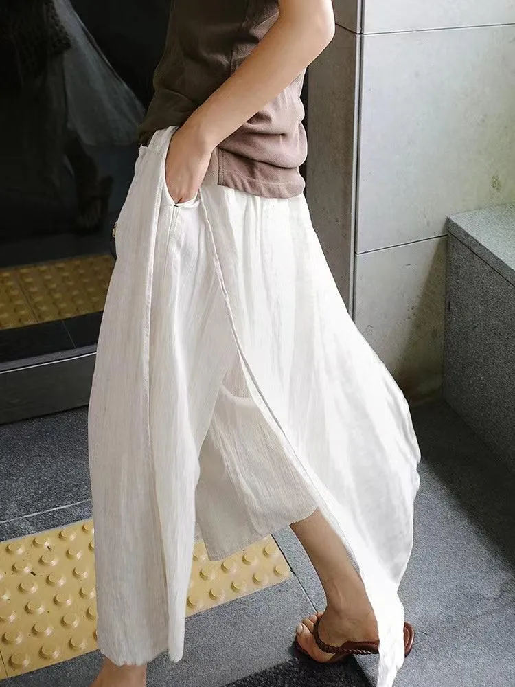 JOSKAA 2024 New Skirt Fashion 100% Linen Cotton Wide-Leg Skirt Pants