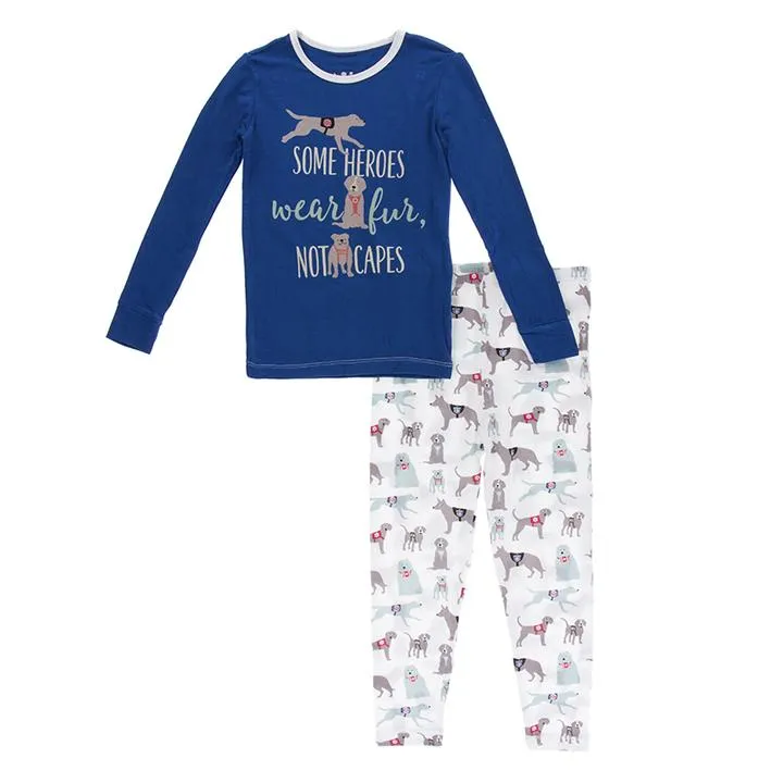 KICKEE PANTS LONG SLEEVE PIECE PRINT PAJAMA SET NATURAL CANINE FIRST RESPONDERS