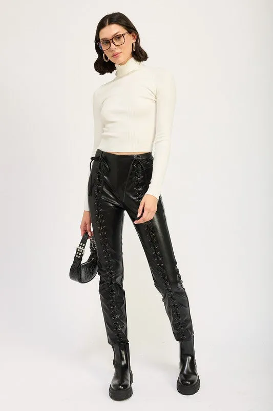 Lace Up Leather Trousers