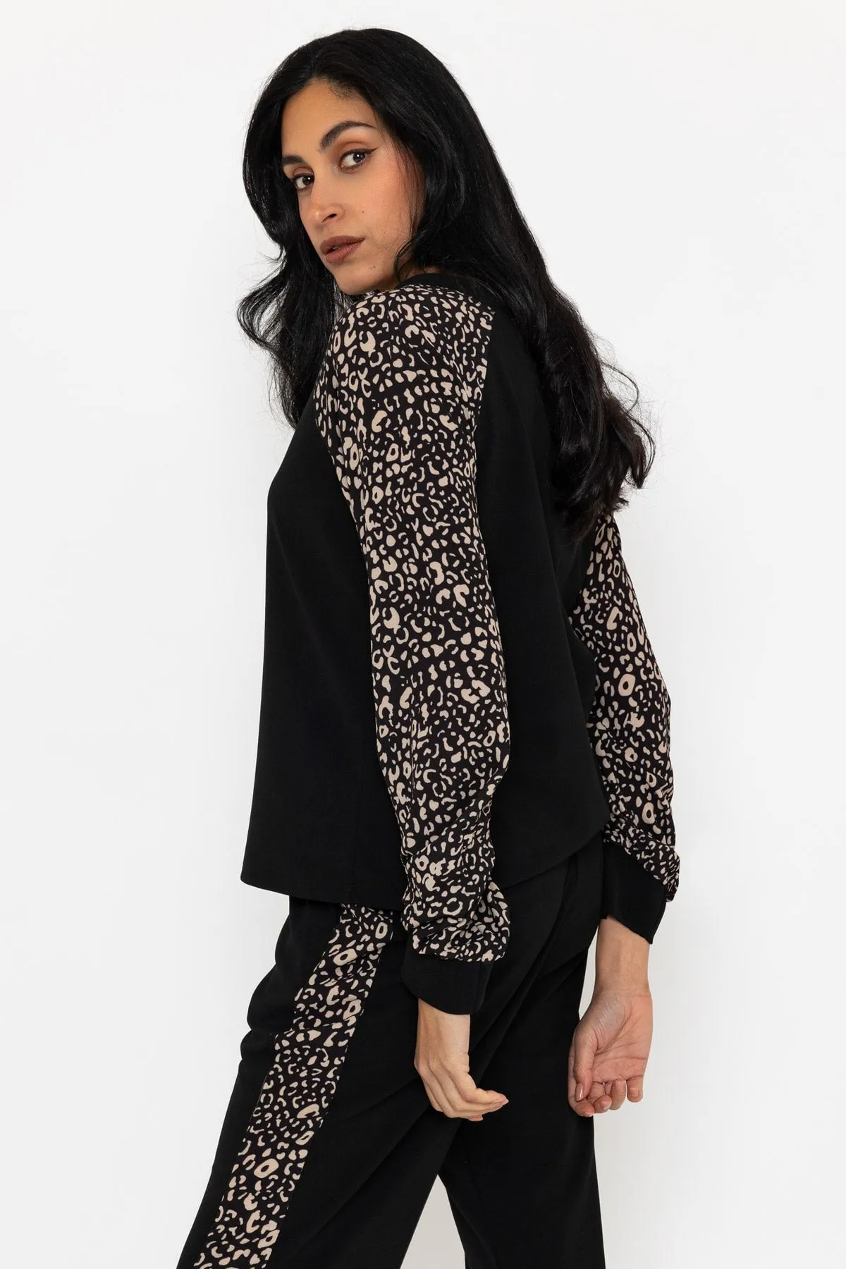 Leopard Print Contrast Sleeve Top