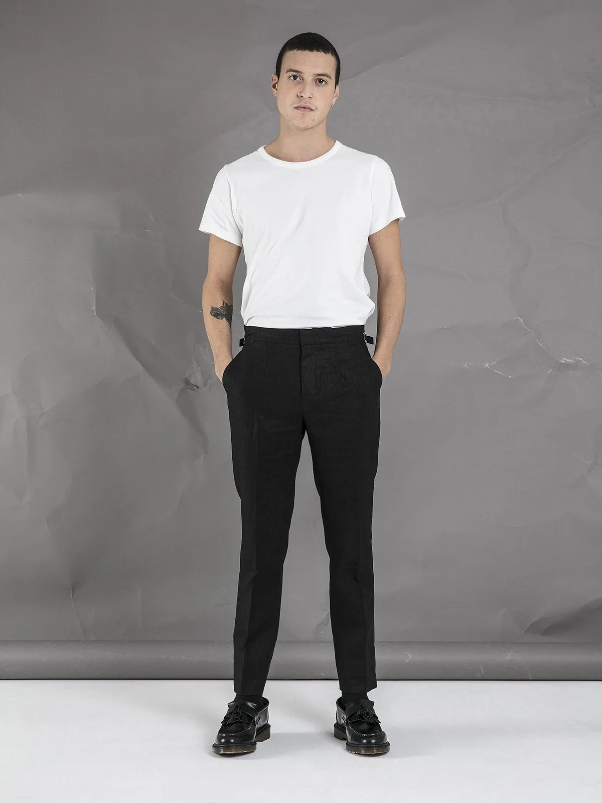 Linen High Waisted Trousers - Black