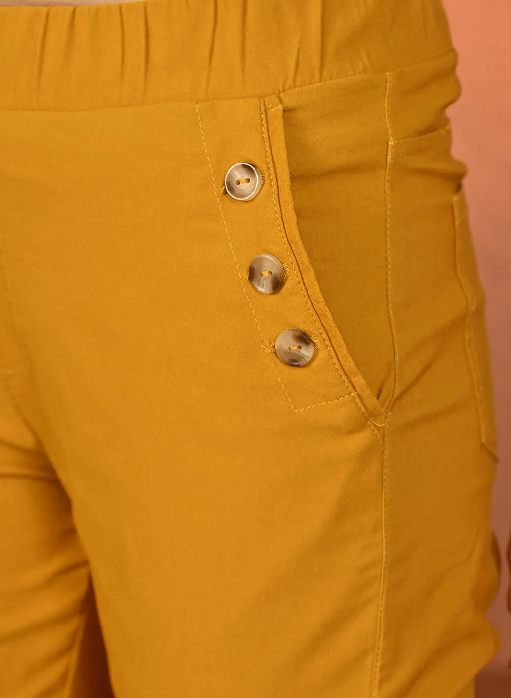 Mehr Mustard Cotton Relaxed Fit Trousers for Women