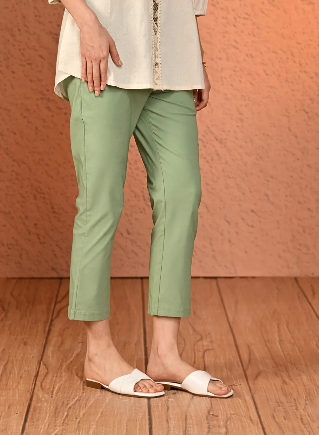 Mehr Sea Green Cotton Relaxed Fit Trousers for Women