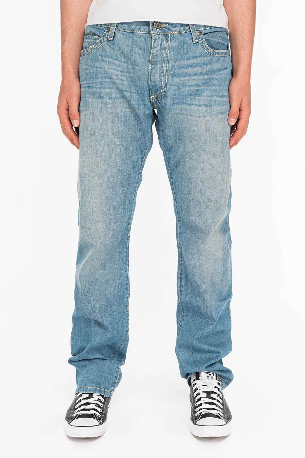 MENS CLASSIC 5 POCKET STRAIGHT LEG JEANS IN 3D LIGHT WITH STUDS AND CRYSTALS