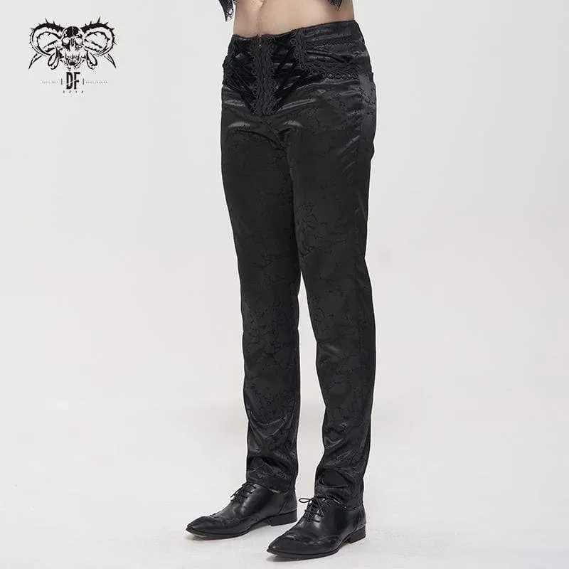 Men's Gothic Floral Zipper Pants Black