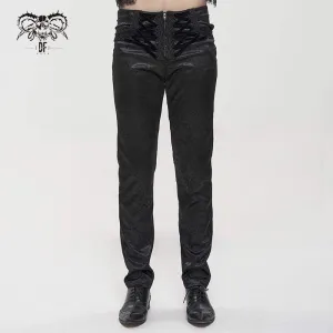 Men's Gothic Floral Zipper Pants Black