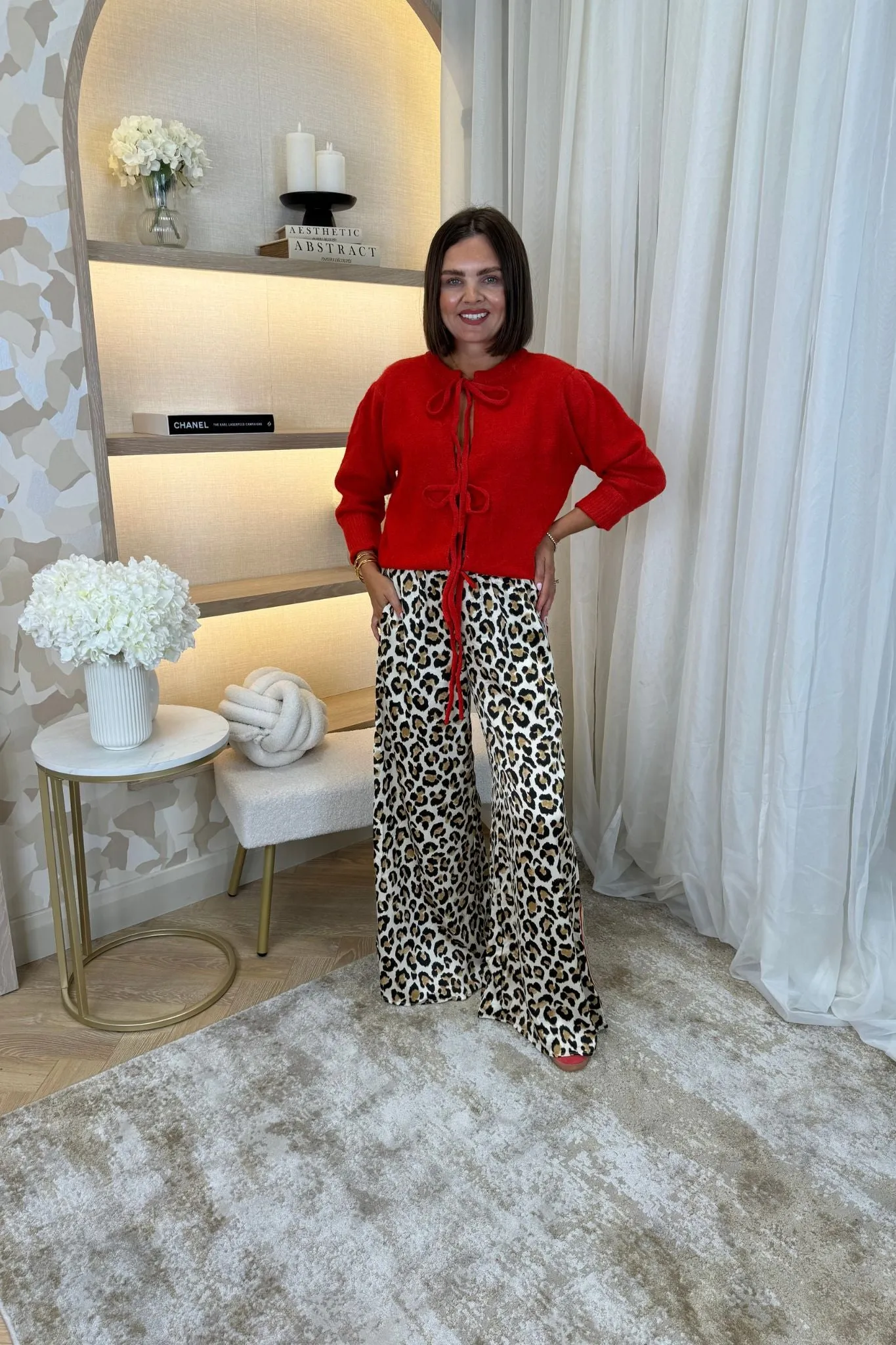 Millie Neutral Trim Trousers In Leopard