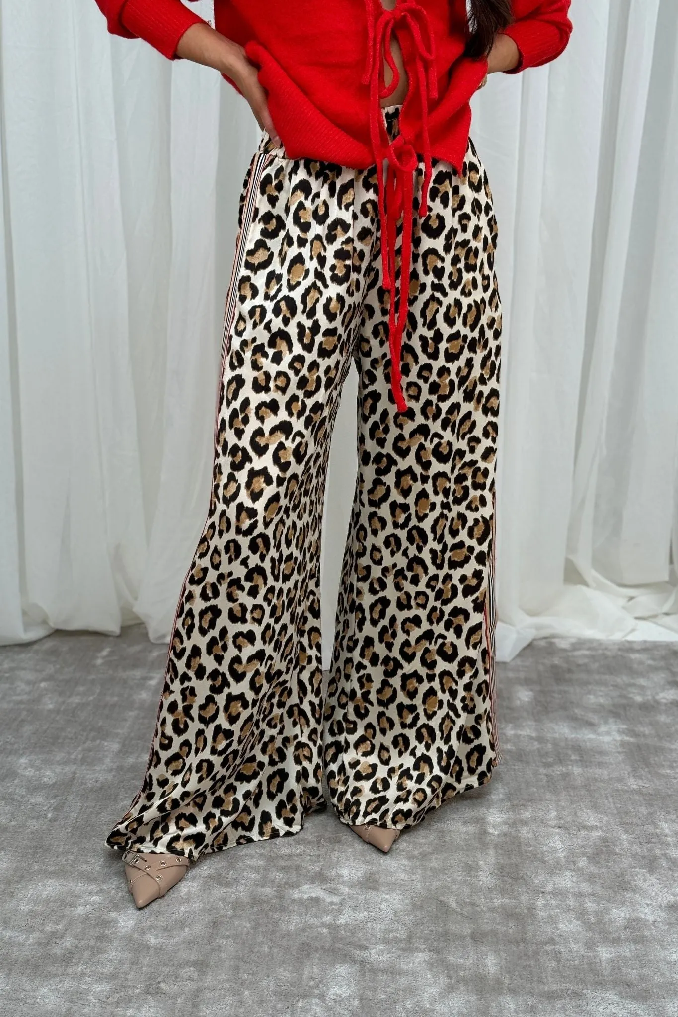 Millie Neutral Trim Trousers In Leopard