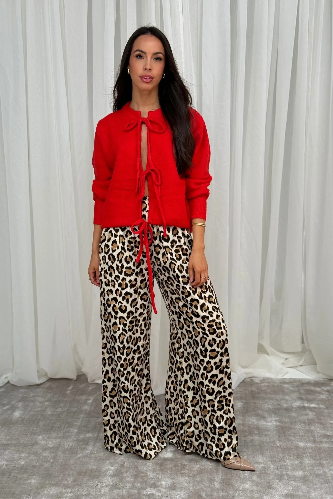 Millie Neutral Trim Trousers In Leopard