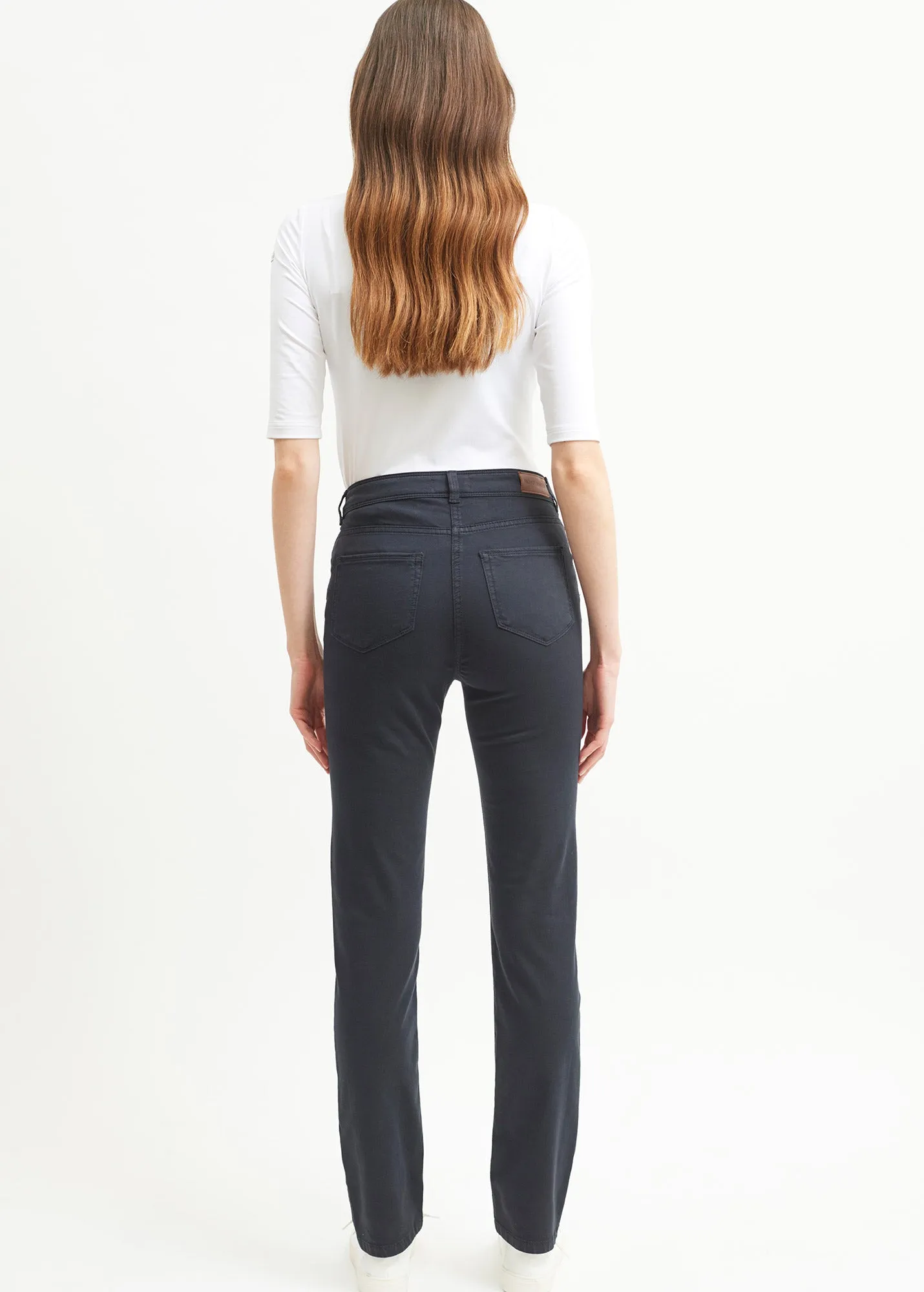 Mimosa high waist pants - slim fit, in stretch cotton (NAVY)