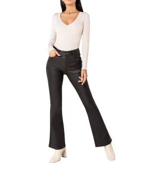 MochaFlare Faux Leather High-Waist Trousers – Black