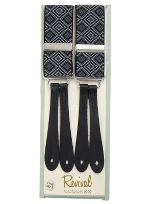 Monochrome Diamond Braces with Black Leather Loops