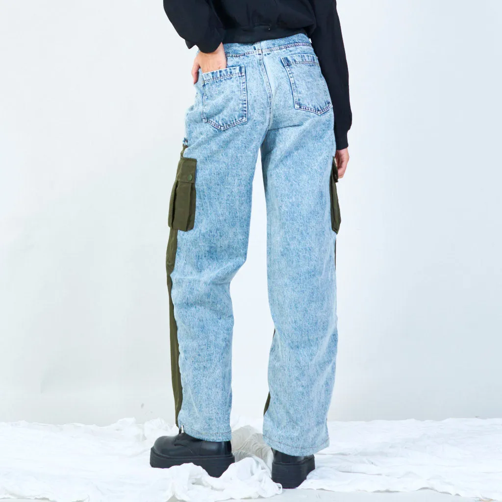 Patchwork cargo denim pants wholesale