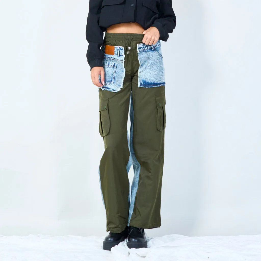 Patchwork cargo denim pants wholesale