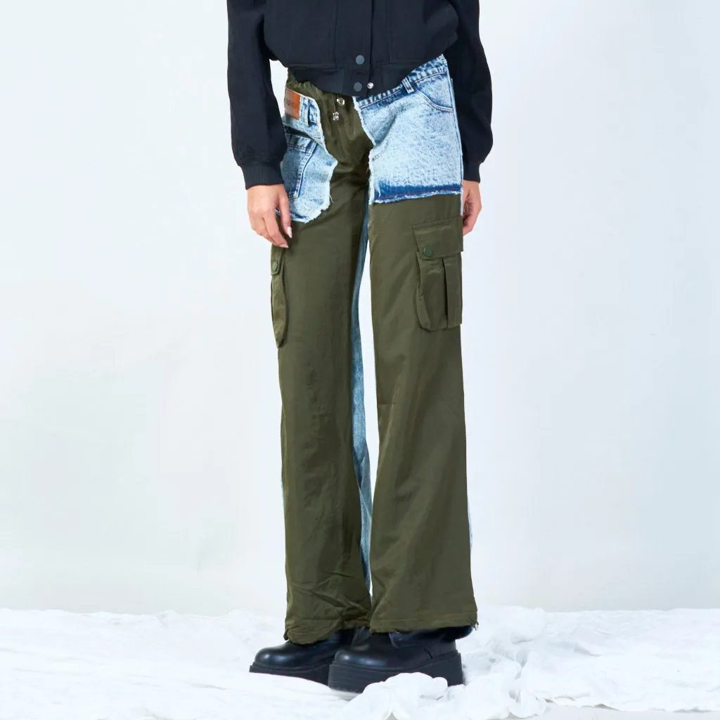 Patchwork cargo denim pants wholesale