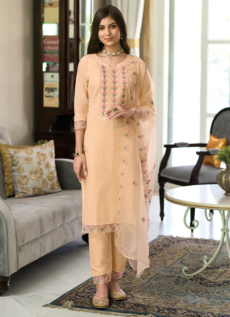 Peach Multi Embroidery Traditional Salwar Kameez