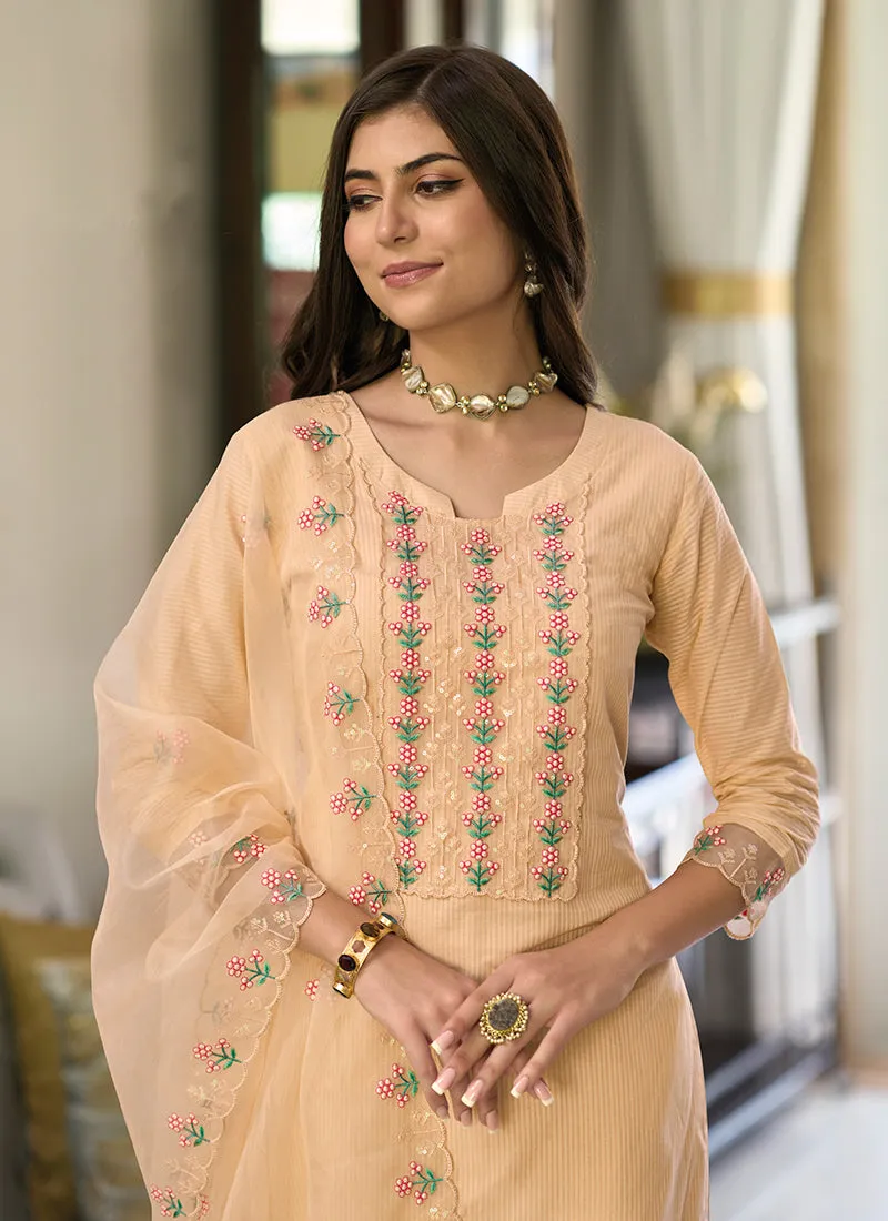 Peach Multi Embroidery Traditional Salwar Kameez