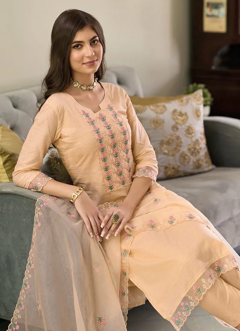 Peach Multi Embroidery Traditional Salwar Kameez