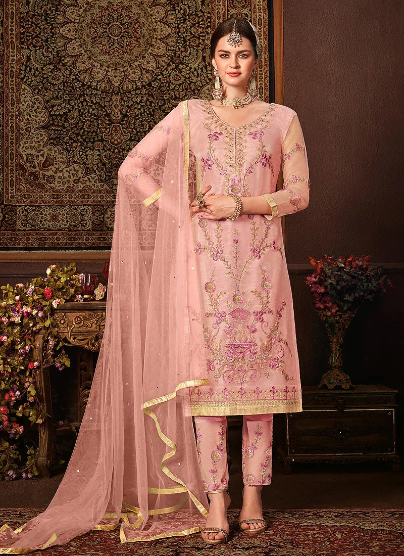 Pink Embroidered Pakistani Pants Suit