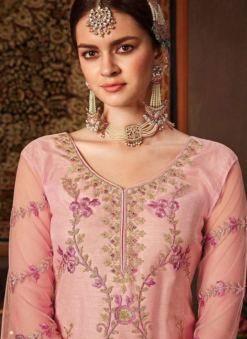 Pink Embroidered Pakistani Pants Suit