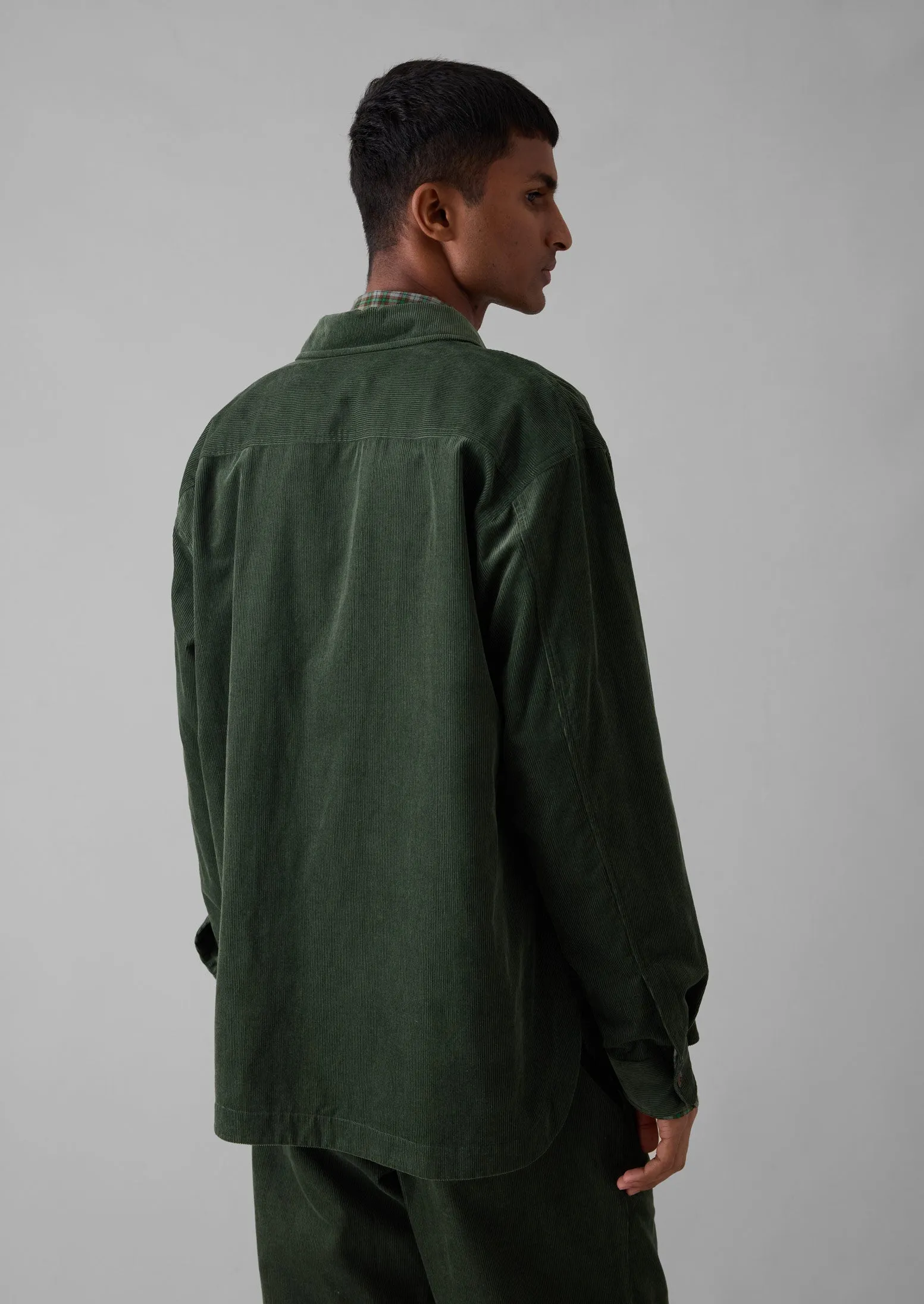 Point Collar Organic Cord Shirt | Dark Mineral Green