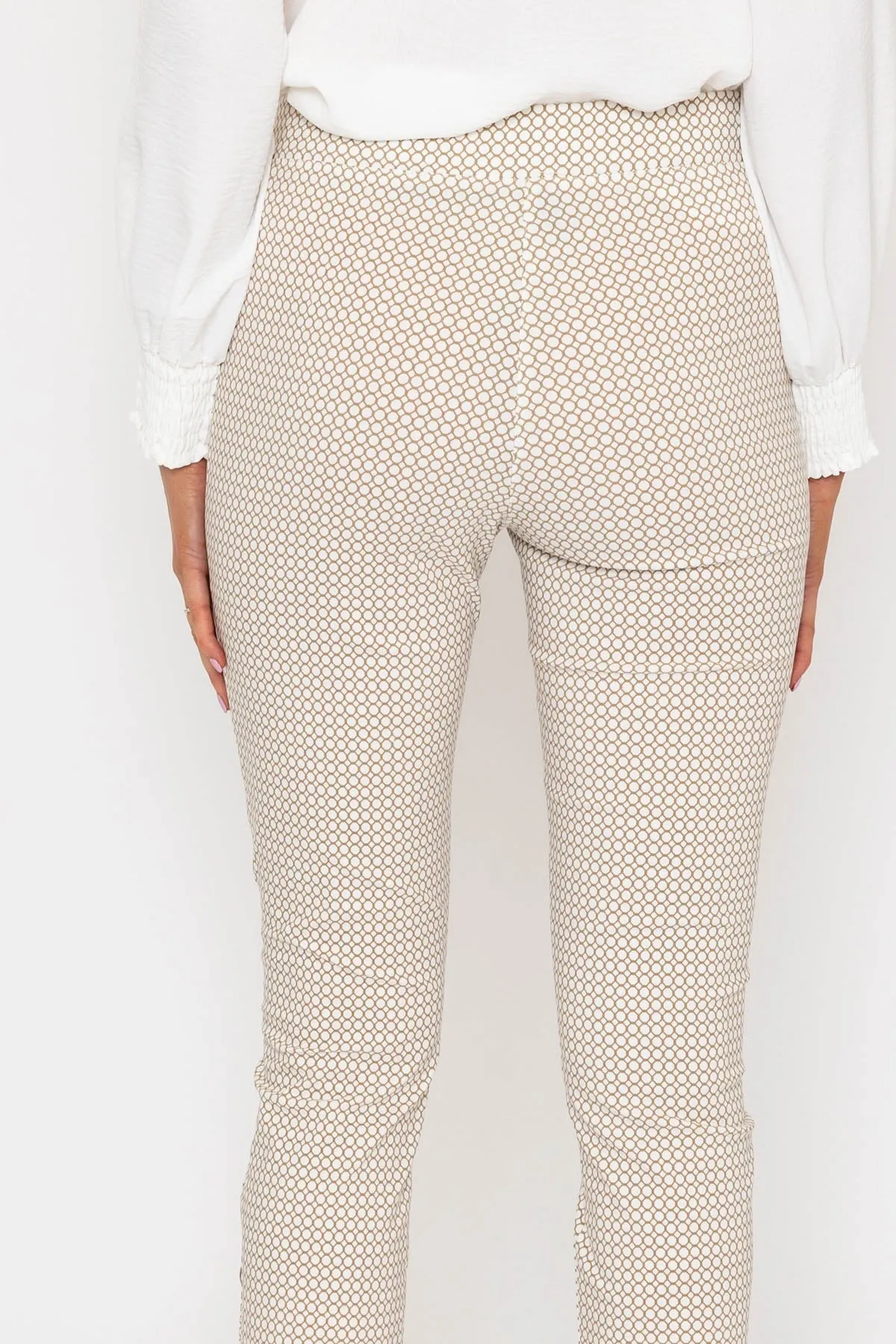 Print Button Trousers in Sand