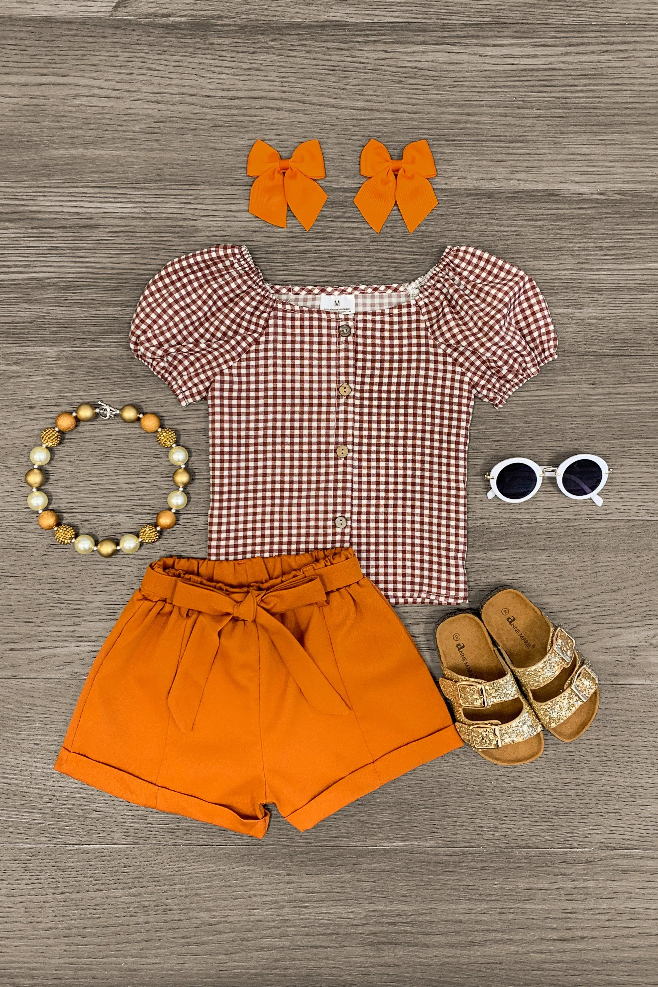 Puff Sleeve Burnt Orange Short Set