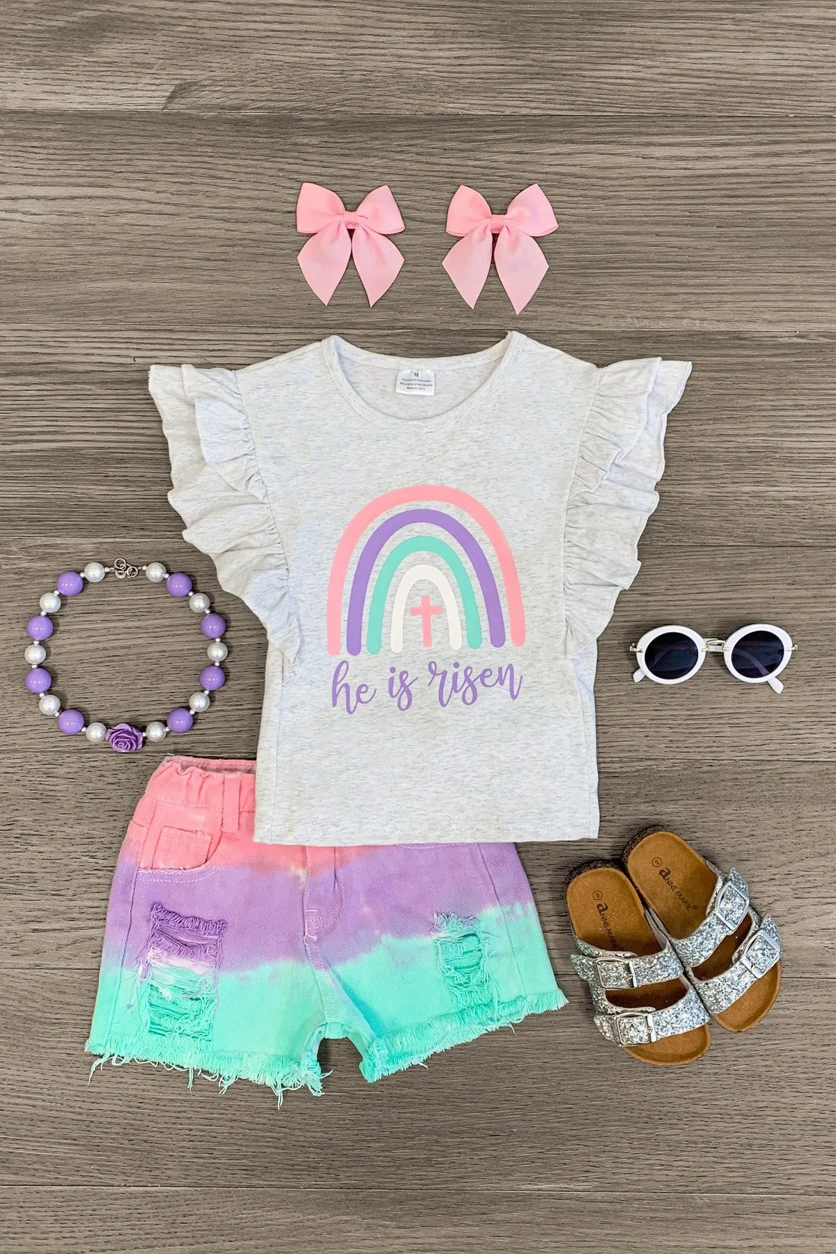 "He Is Risen" Pastel Denim Short Set