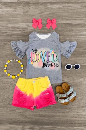 "So Loved, John 3:16" Gray Denim Short Set