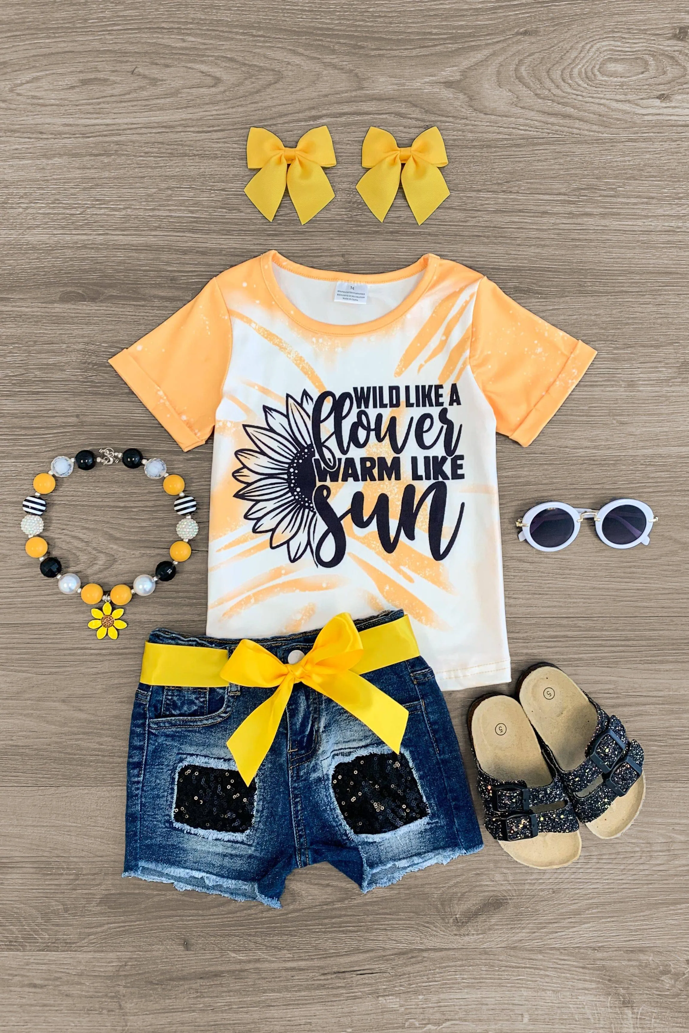 "Wild Like A Flower, Warm Like Sun" Denim Short Set