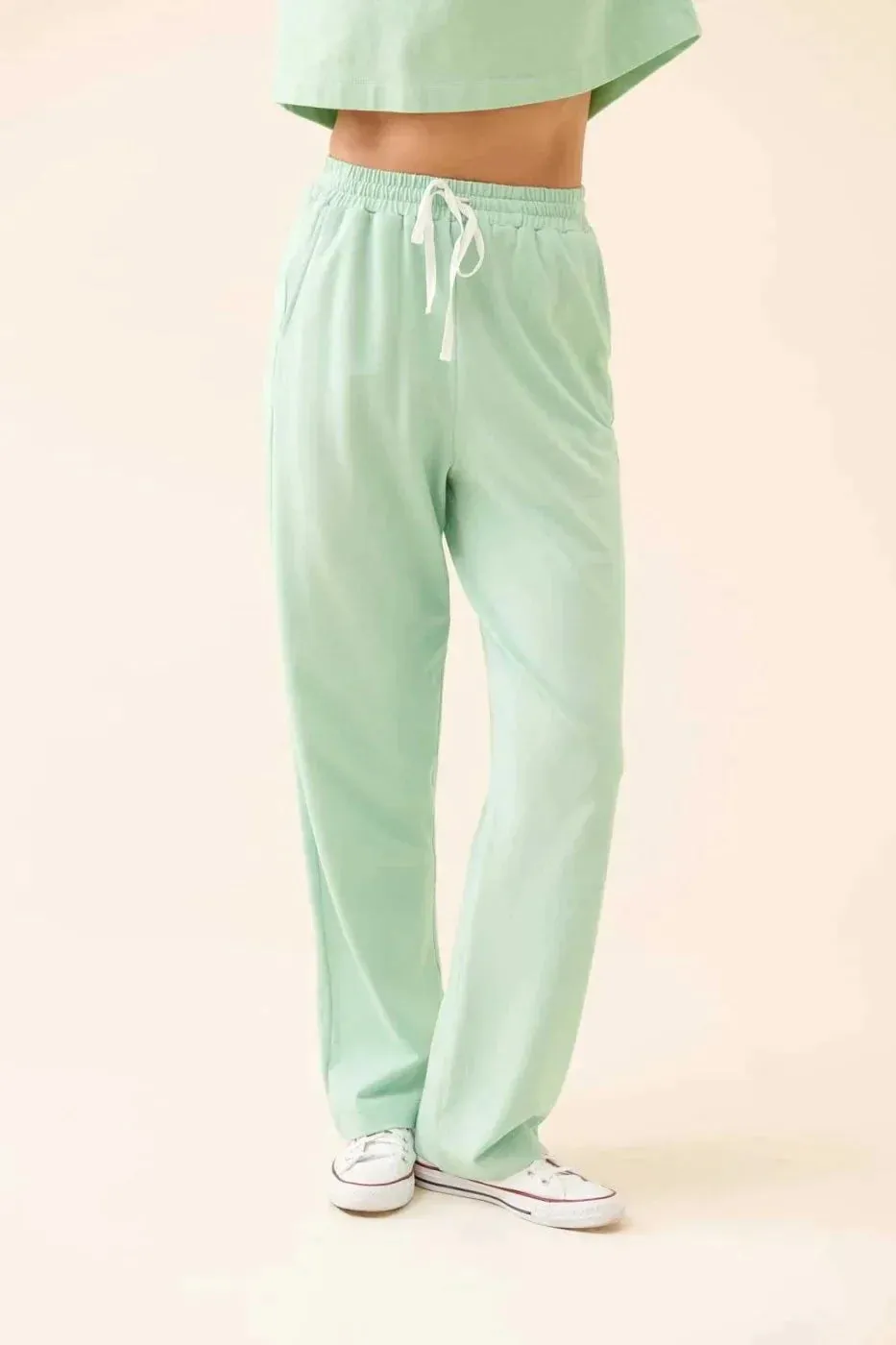 Roman Solid Straight Leg Trousers Green