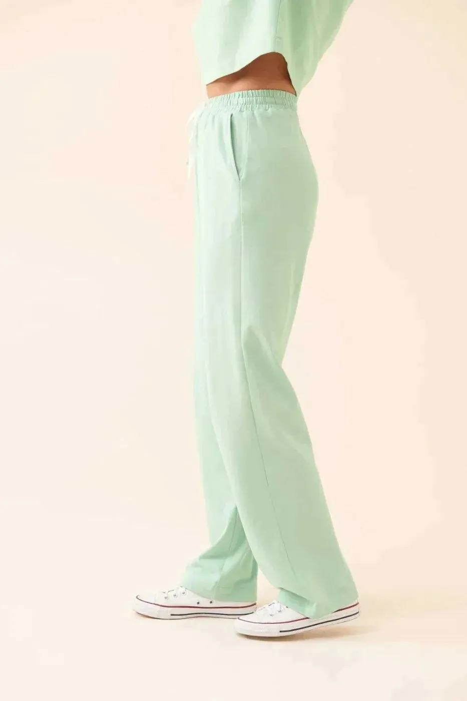 Roman Solid Straight Leg Trousers Green