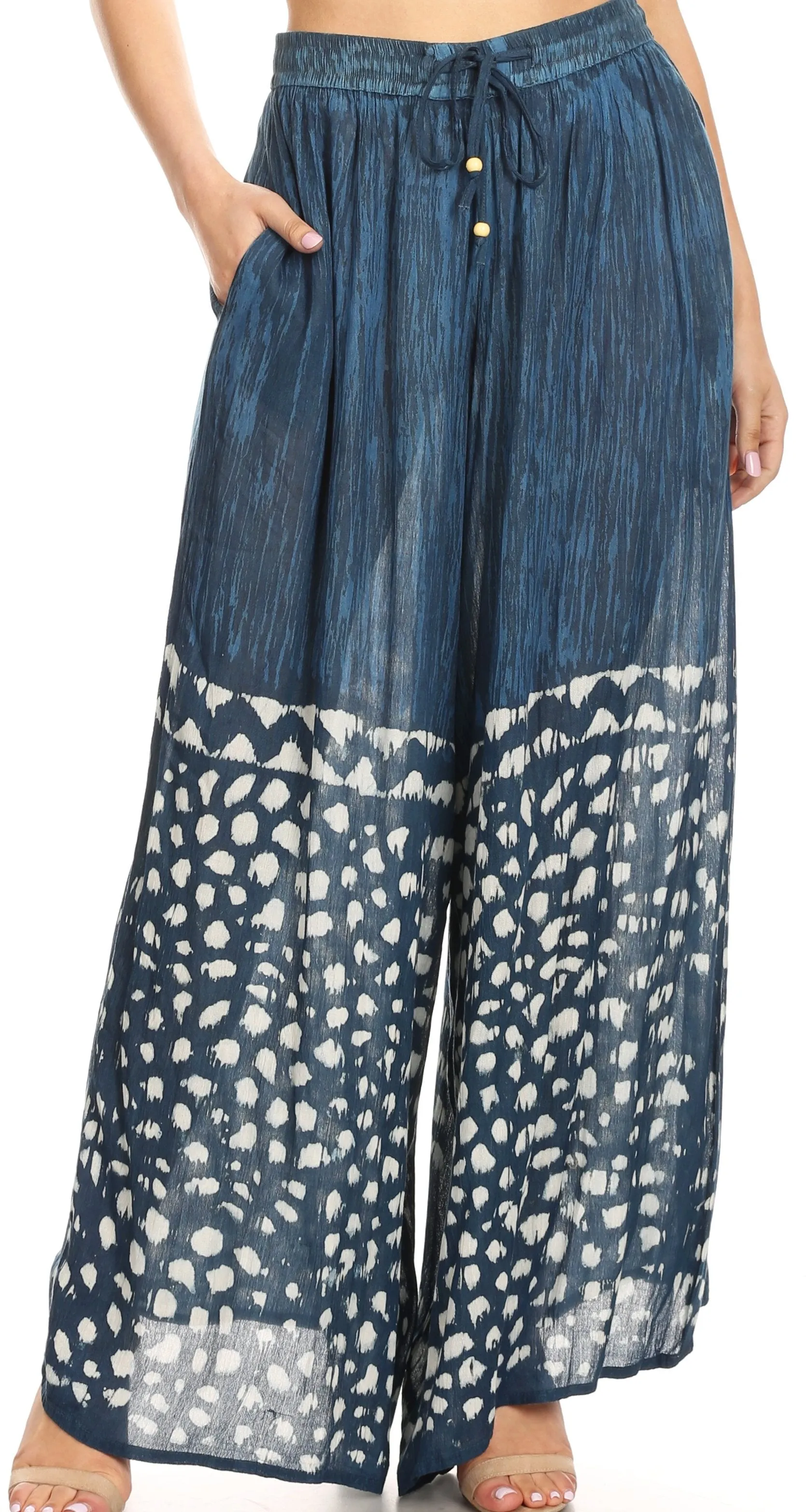 Sakkas Arin Women's Casual Maxi Palazzo Wide Leg Pants Elastic Waist & Pockets