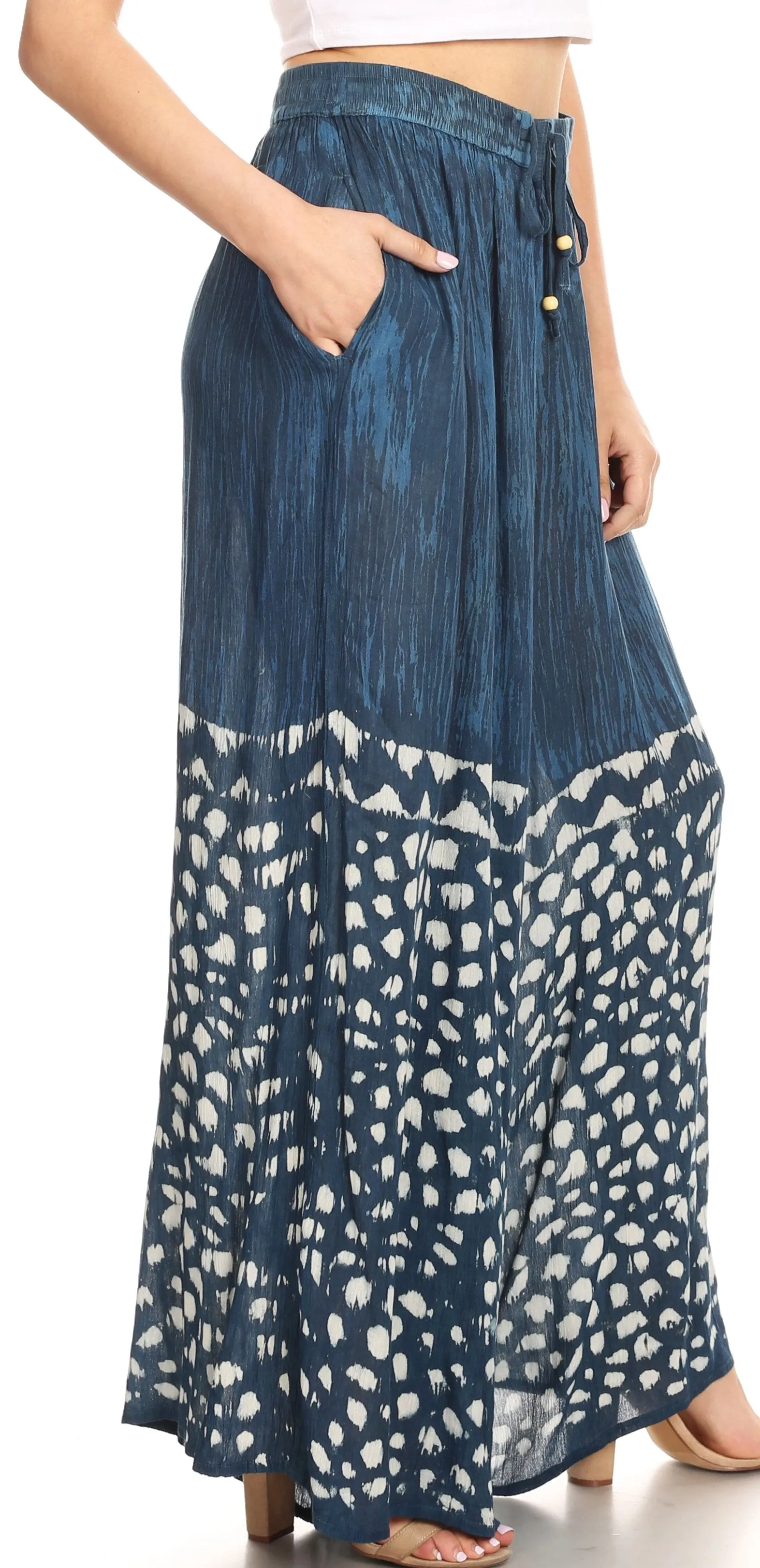 Sakkas Arin Women's Casual Maxi Palazzo Wide Leg Pants Elastic Waist & Pockets