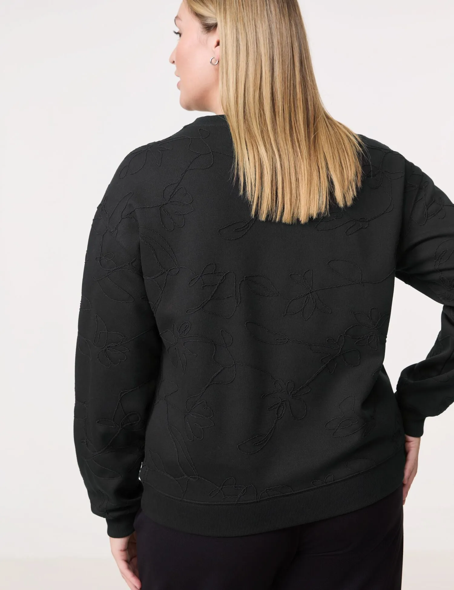 Samoon Long Sleeve Ribbed cuff Embroidered Sweat shirt in Black