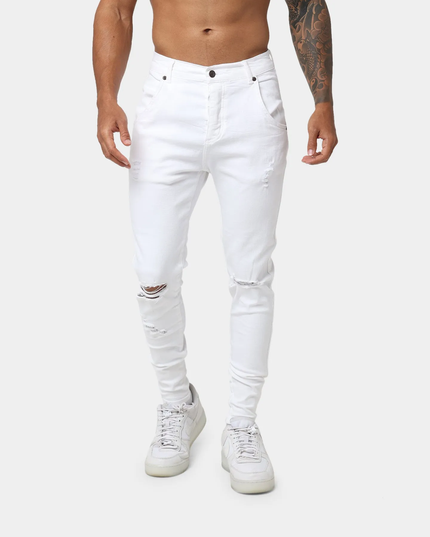 Sik Silk Distressed Denim Jeans White