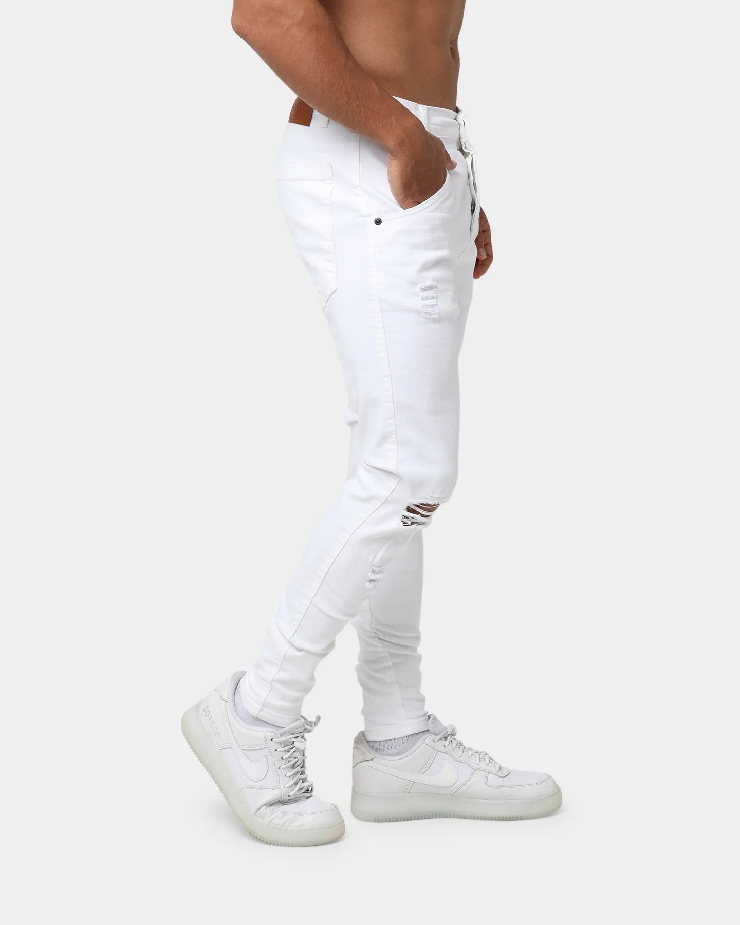 Sik Silk Distressed Denim Jeans White