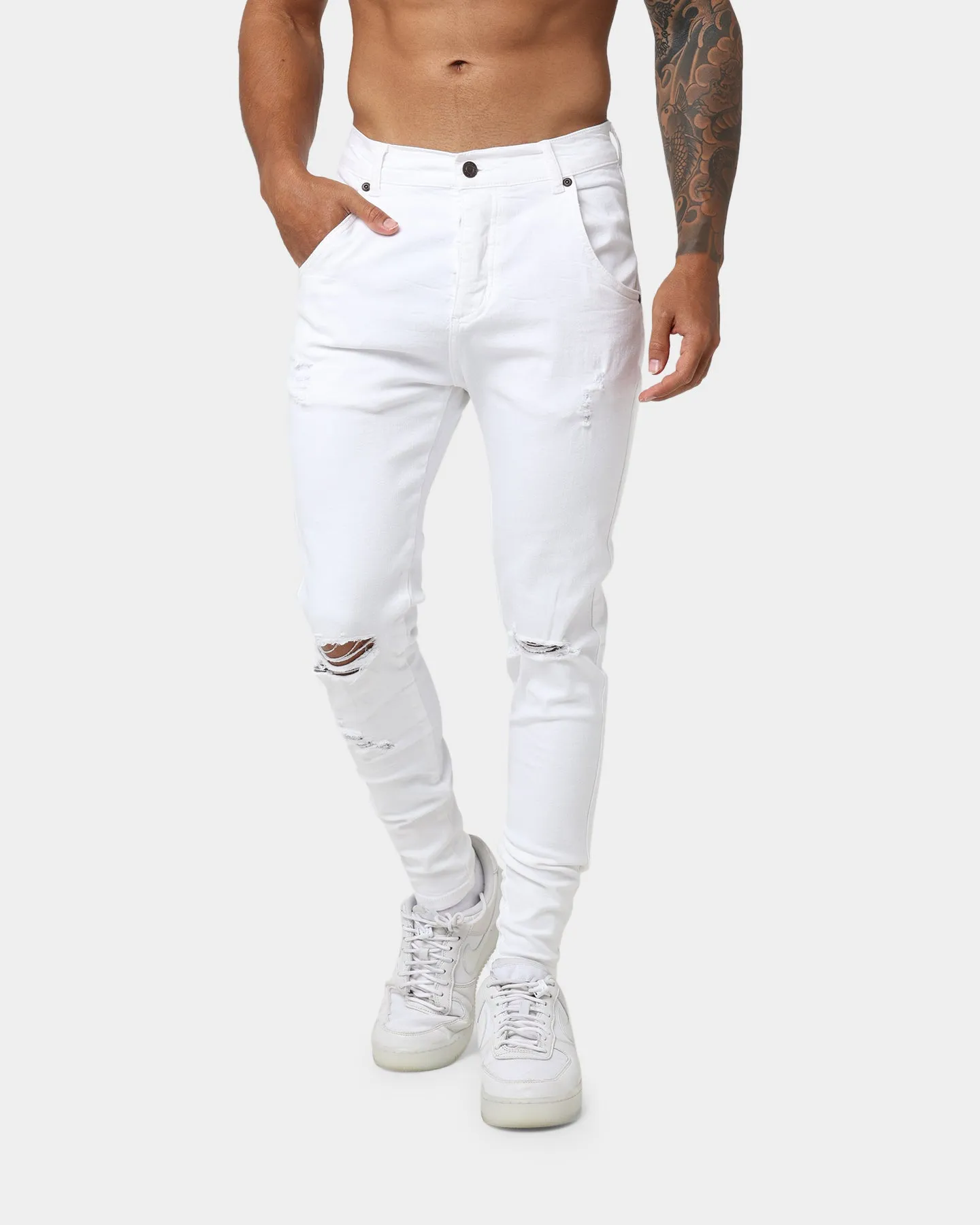 Sik Silk Distressed Denim Jeans White